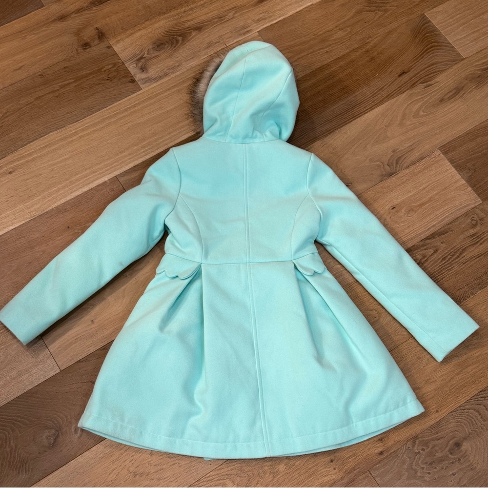Cat & Jack Girls Heavy Pea Coat Removable Fur Trim Mint Green Size 7/8 - Picture 3 of 11